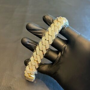 Brand New 20mm 3 Row Cuban Bracelet Gold 7–7.25 Inch Moissanite VVS1 Passes Test